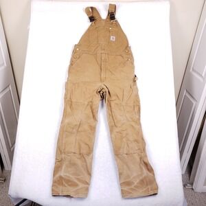 Carhartt R01 BRN Double Knee Unlined Duck Bib Overalls Mens 38x34 Carpenter